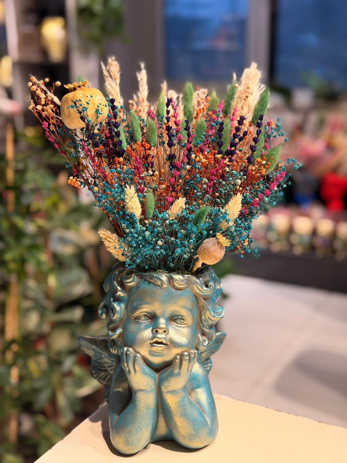 Mavi Melek Seramik Mavi Kuru Çiçek Detaylı