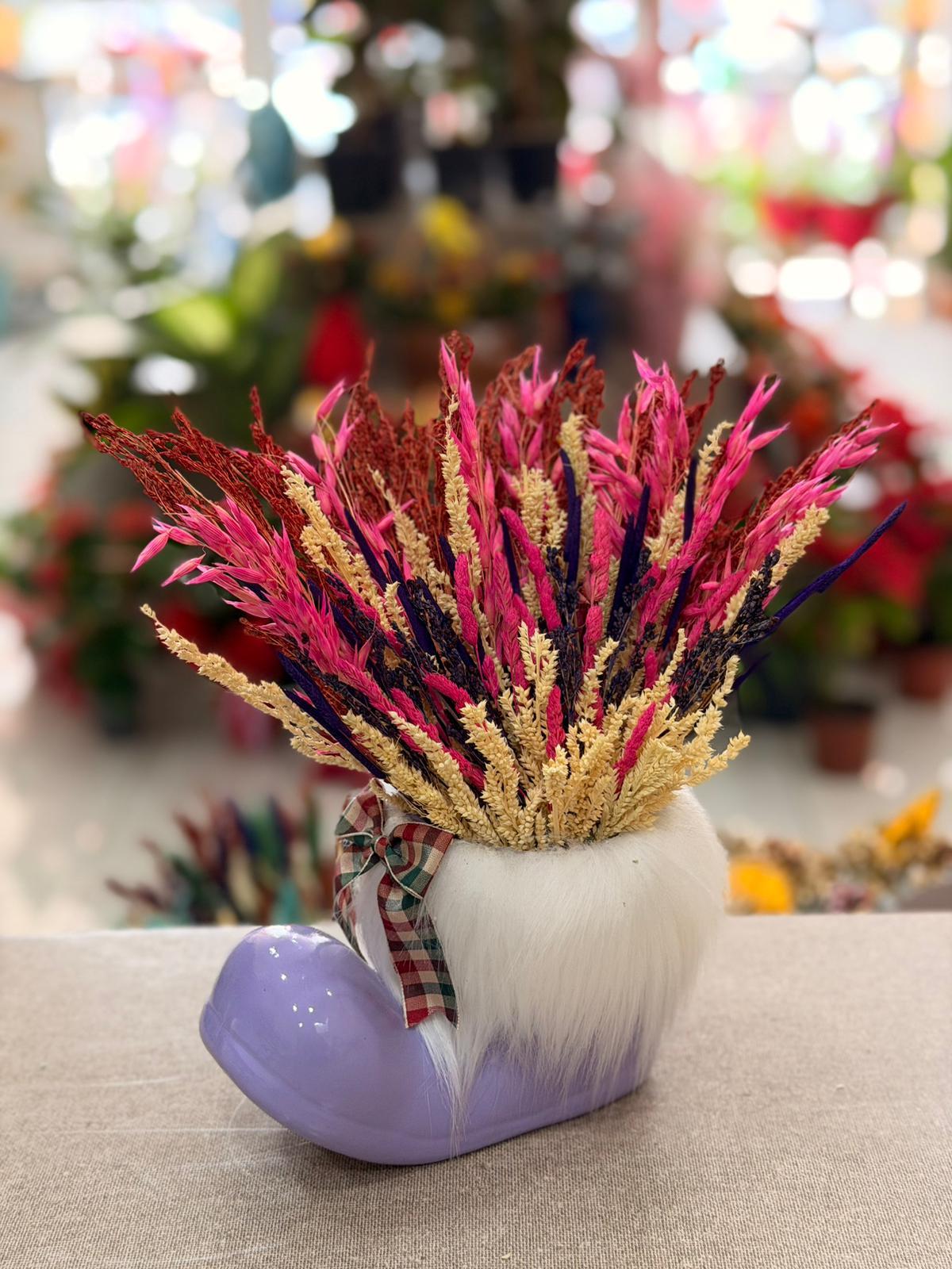 Mor Çizme Seramik Krem Kuru Çiçek