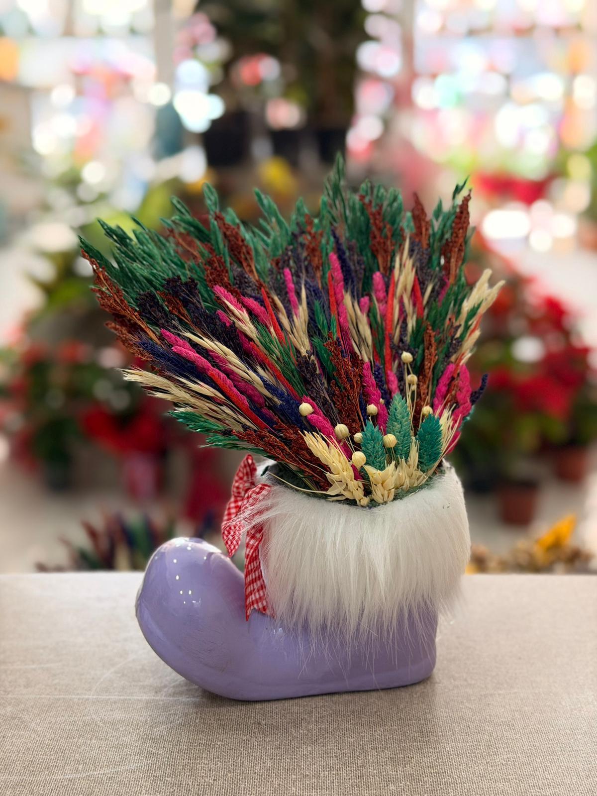 Mor Çizme Seramik Kuru Çiçek