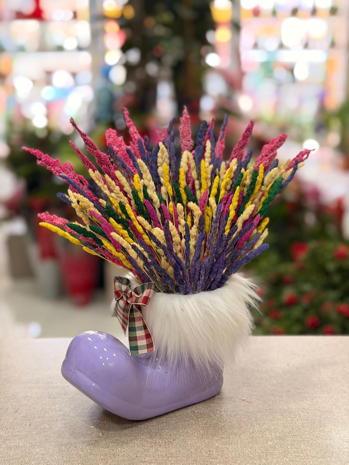 Mor Çizme Seramik Kuru Çiçek