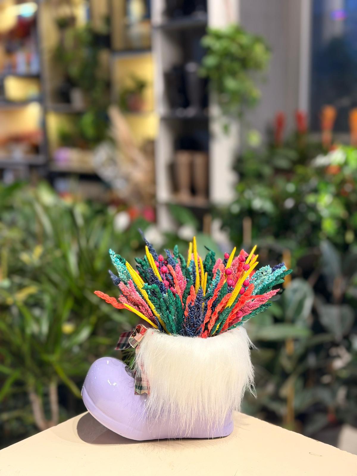 Mor Çizme Seramik Kuru Çiçek