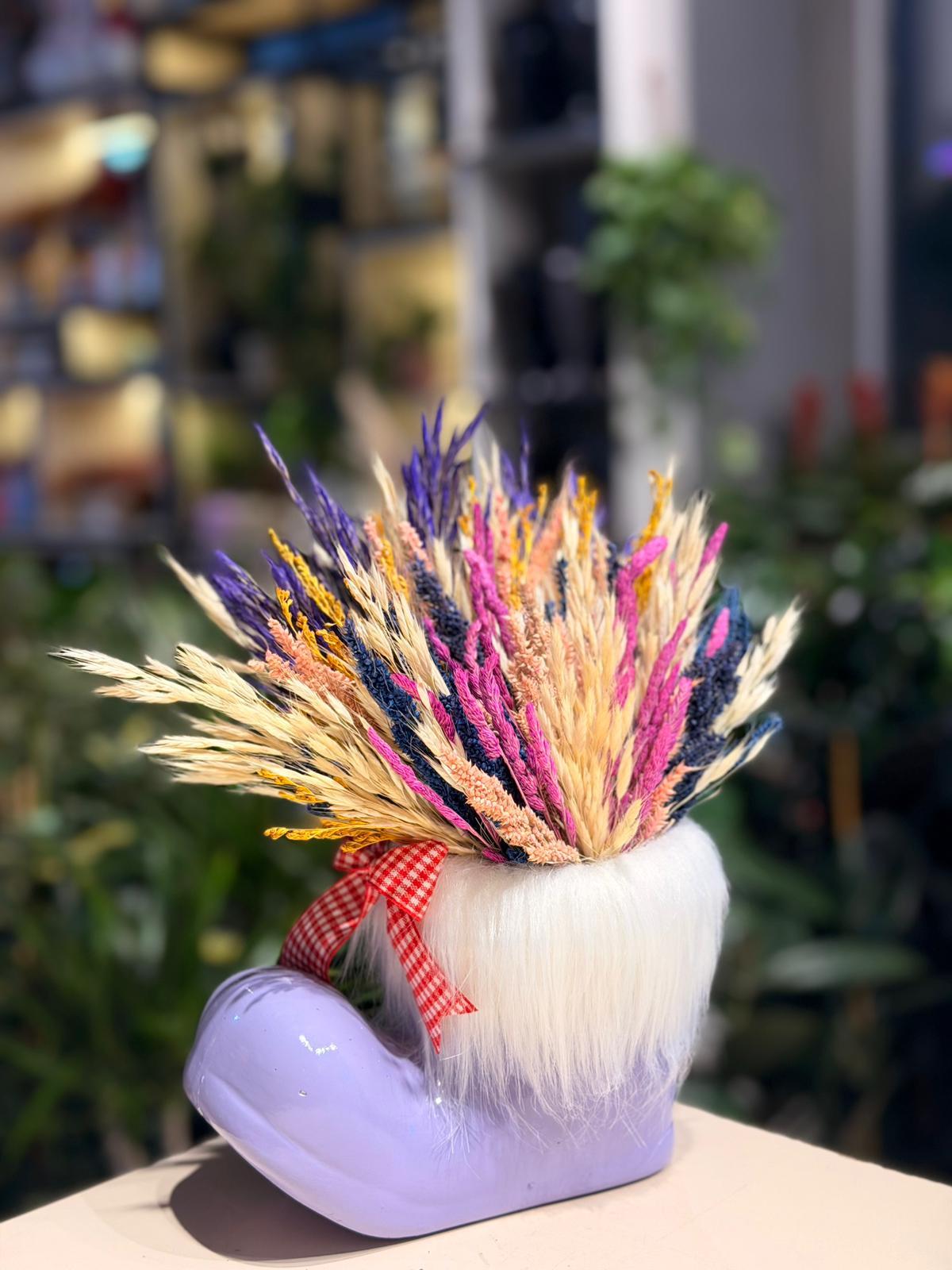 Mor Çizme Seramik Kuru Çiçek