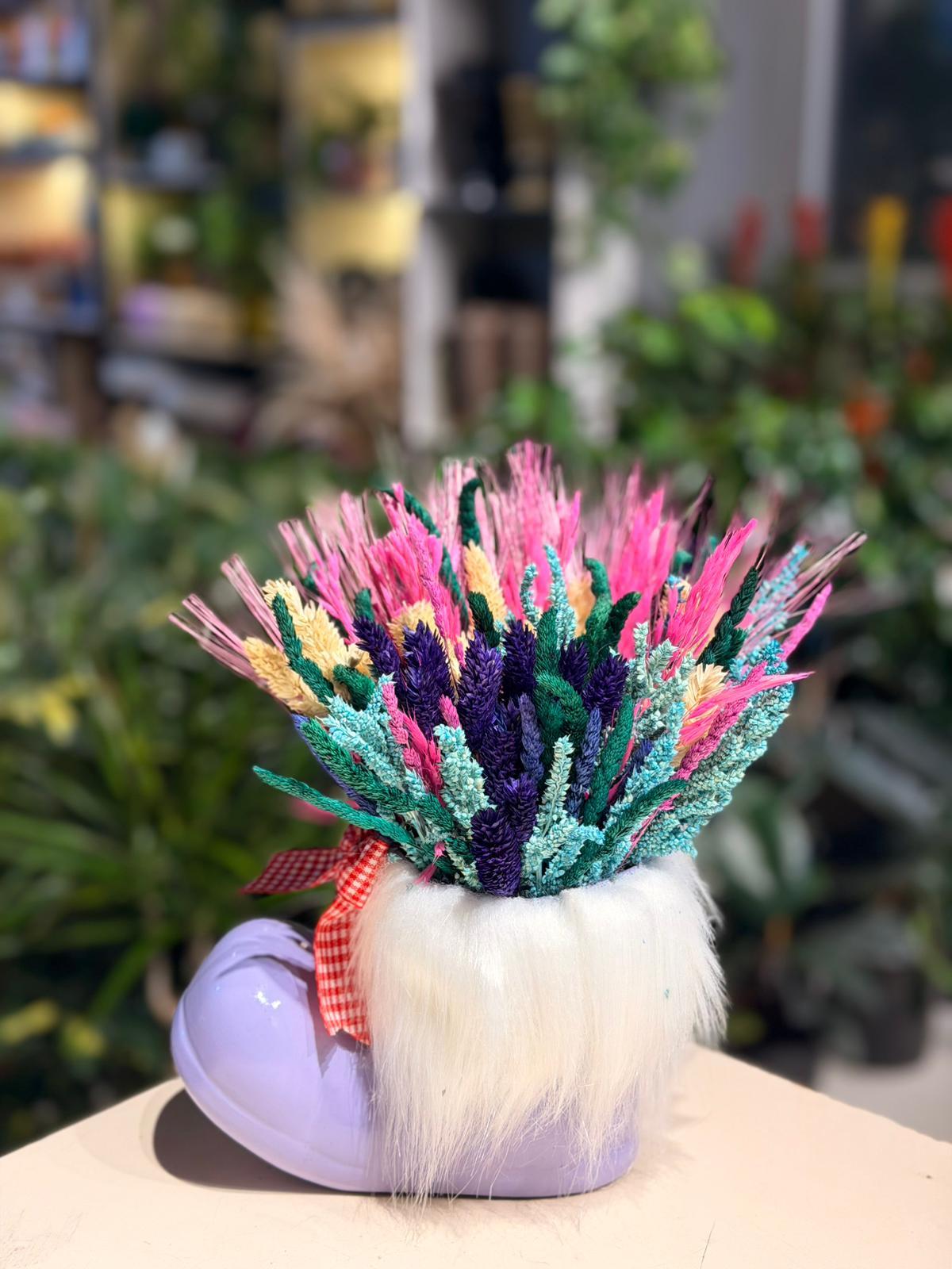 Mor Çizme Seramik Mavi Kuru Çiçek