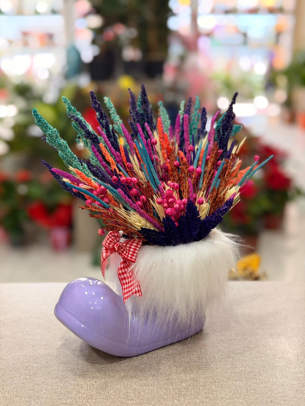 Mor Çizme Seramik Mor Kuru Çiçek