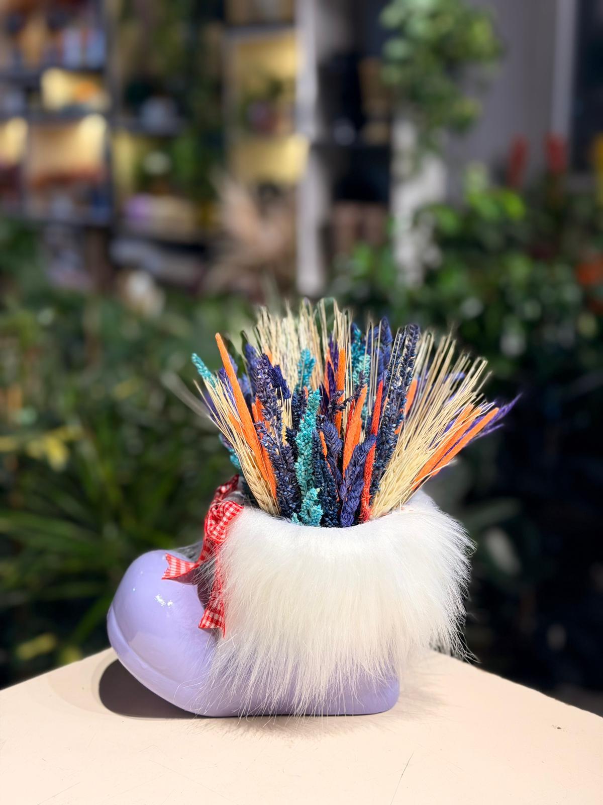 Mor Çizme Seramik Mor Kuru Çiçek Detaylı