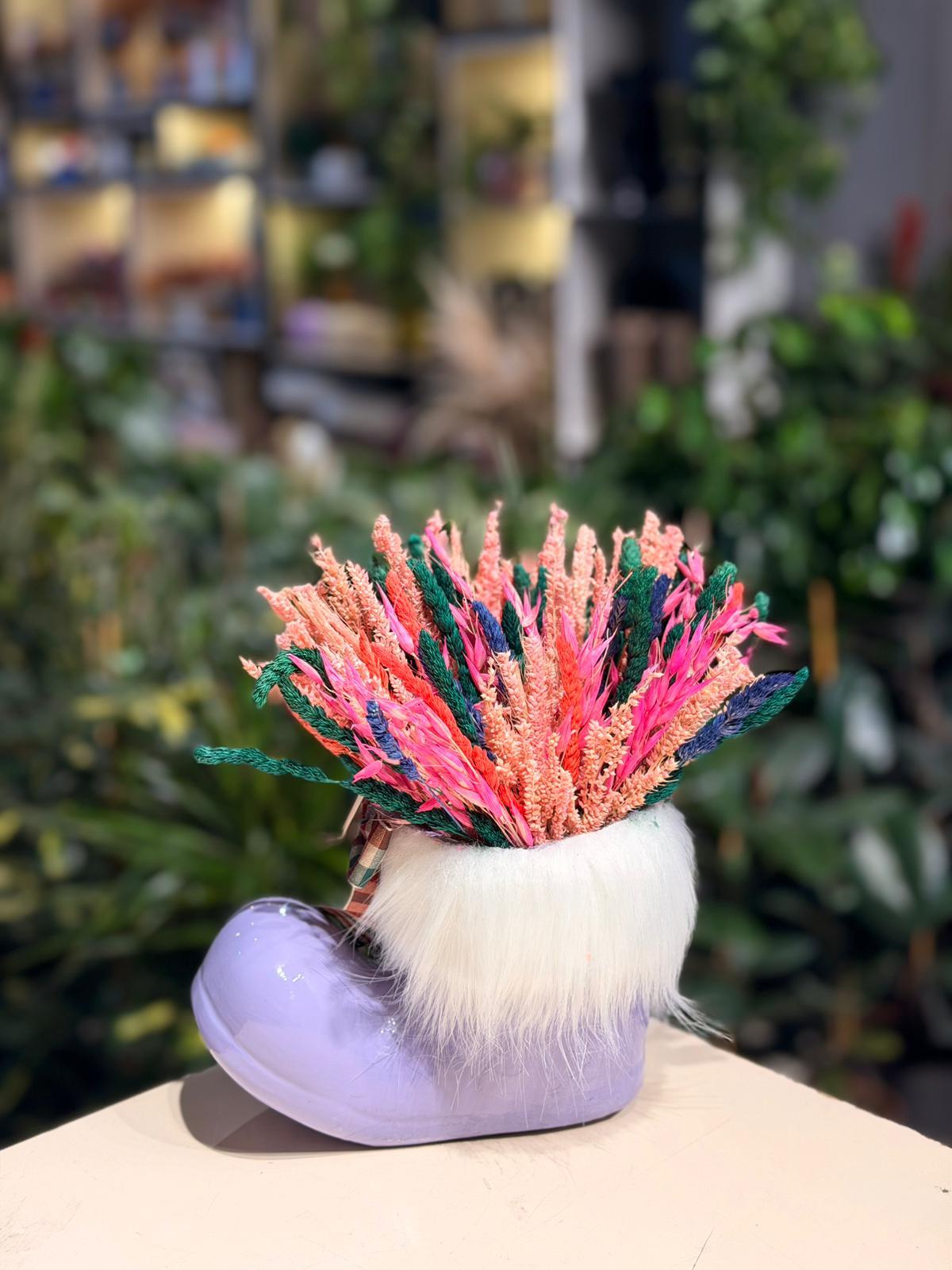 Mor Çizme Seramik Pembe Kuru Çiçek