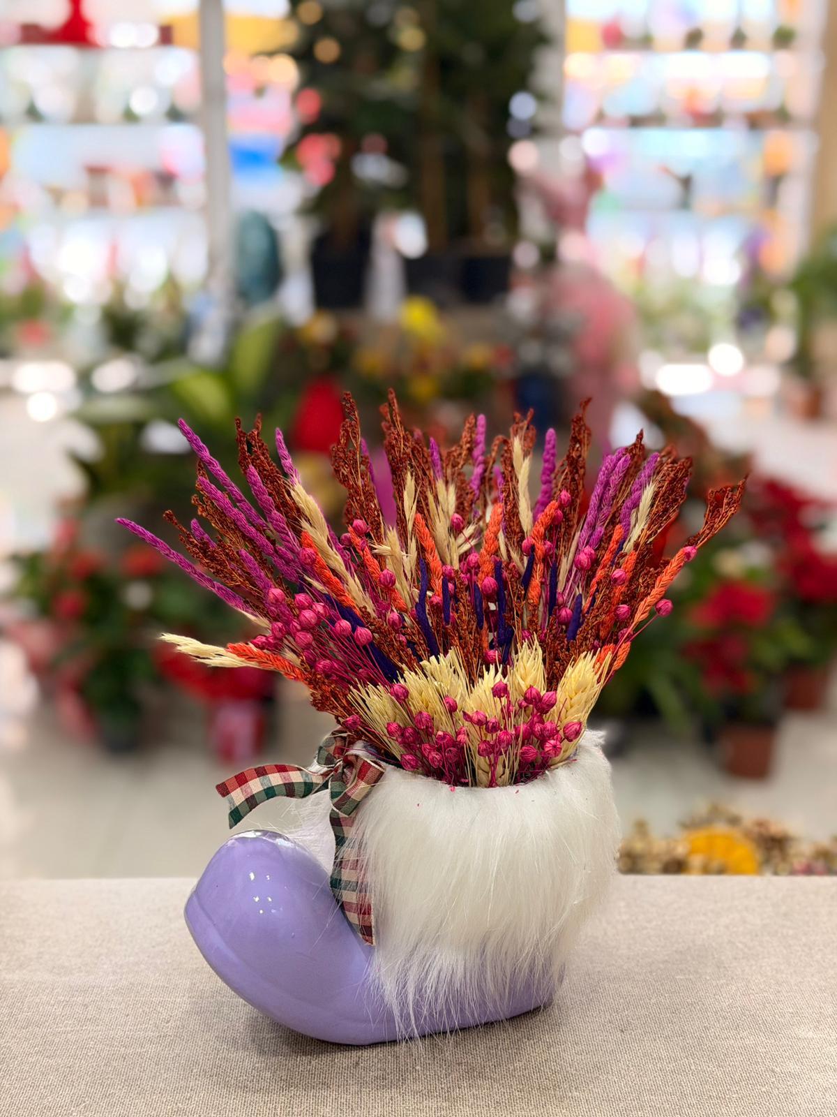 Mor Çizme Seramik Pembe Kuru Çiçek