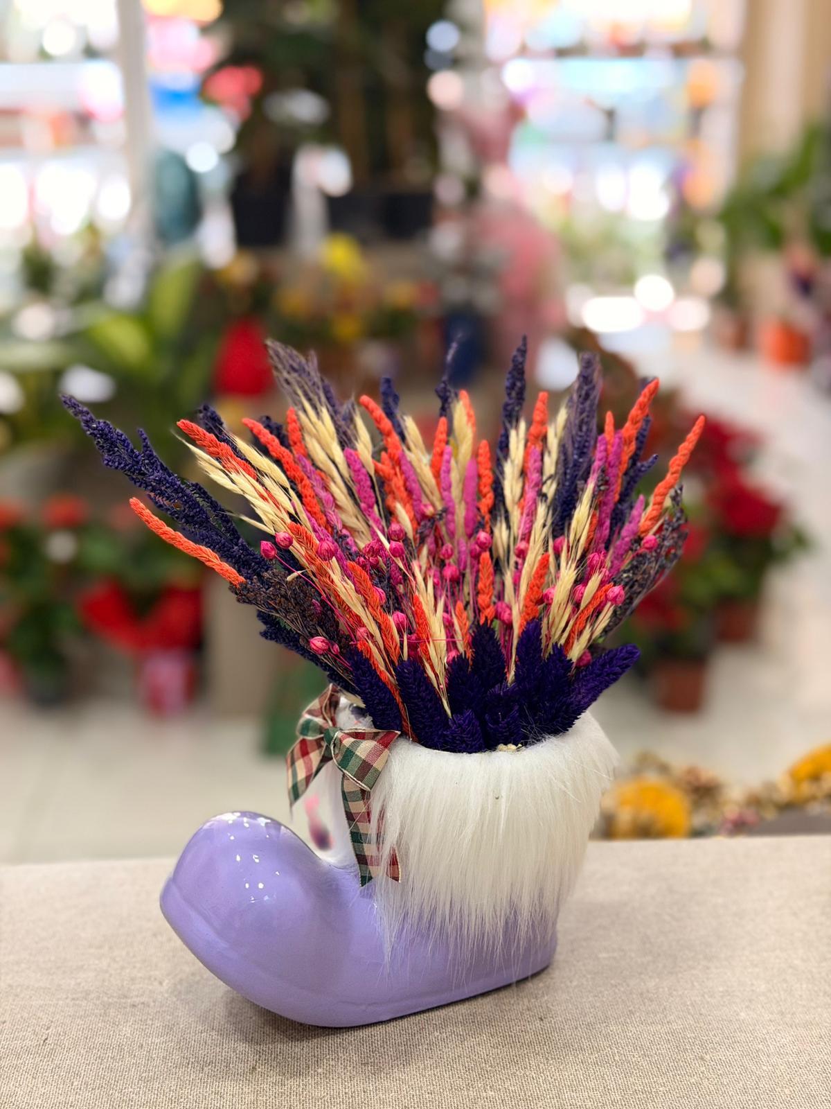 Mor Çizme Seramik Pembe Kuru Çiçek