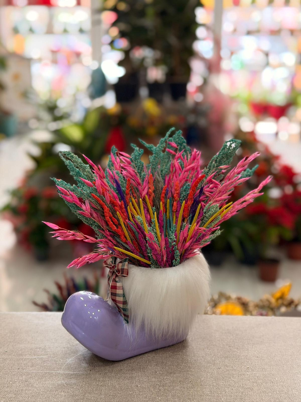 Mor Çizme Seramik Yeşil Kuru Çiçek