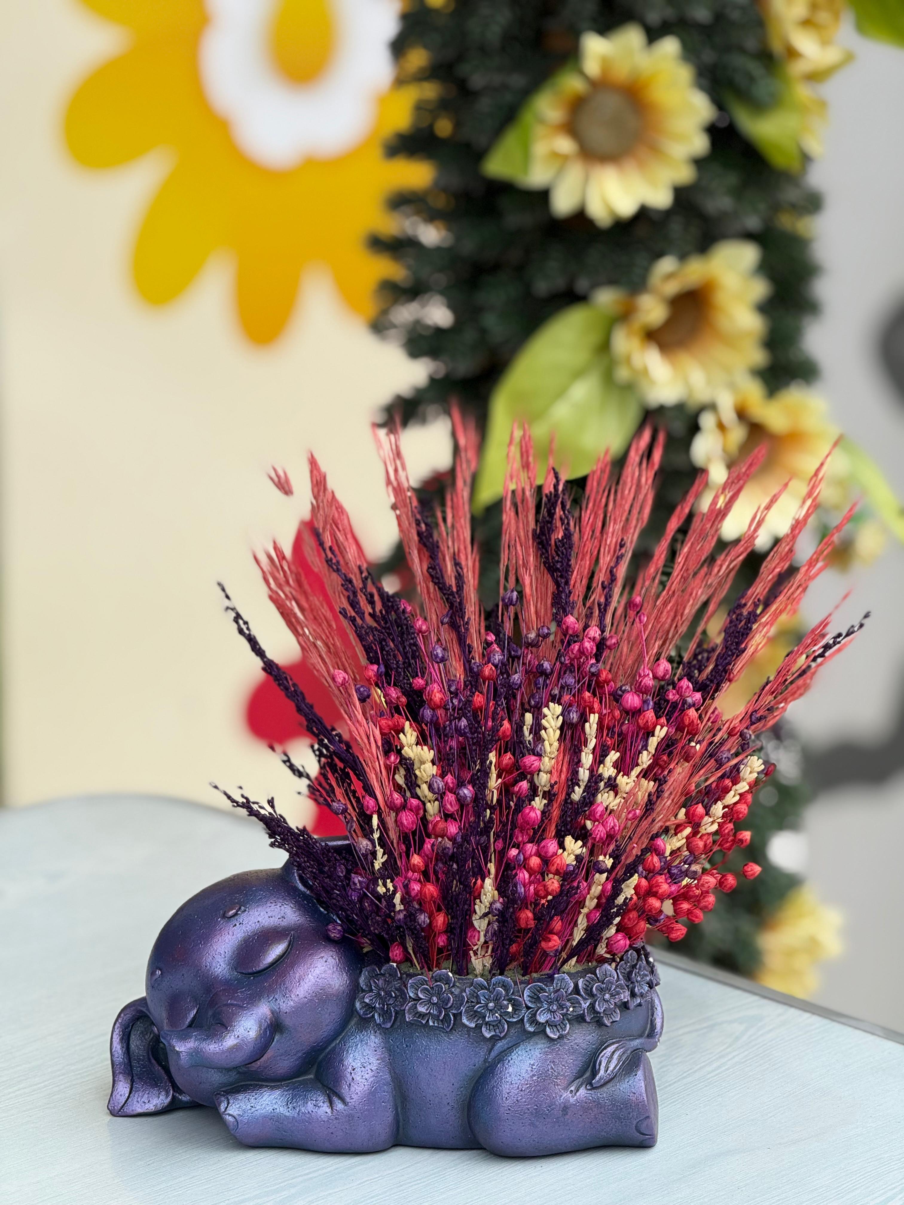 Mor Fil Seramik Kuru Çiçek