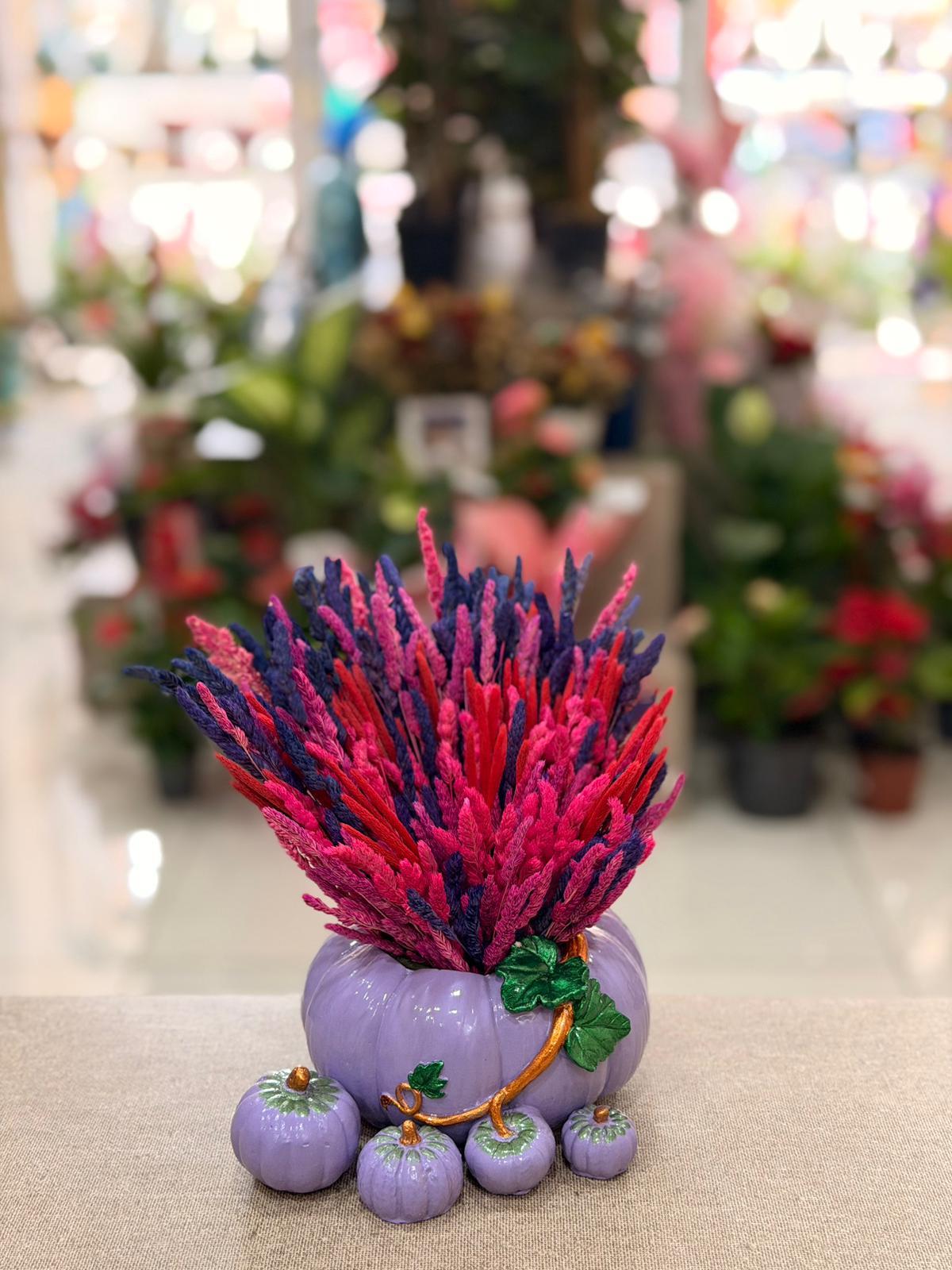 Mor Kabak Seramik Seti Kuru Çiçek