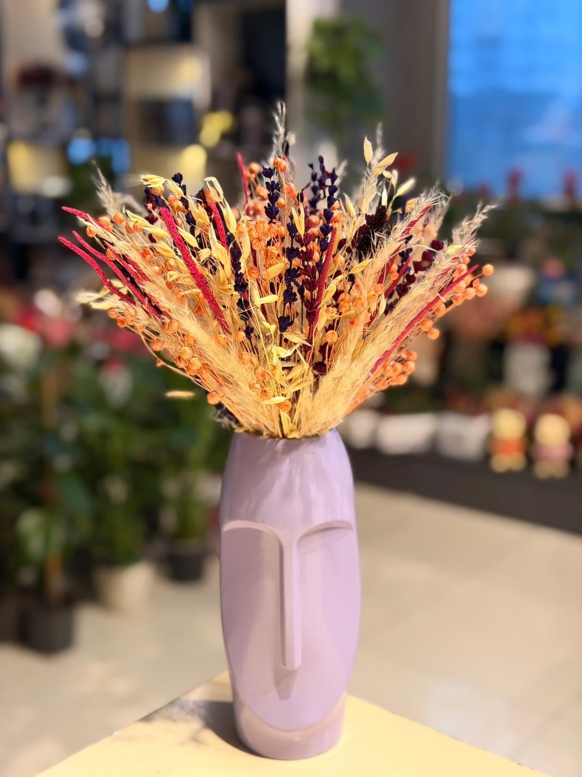 Mor Seramik Kuru Çiçek Aranjmanı