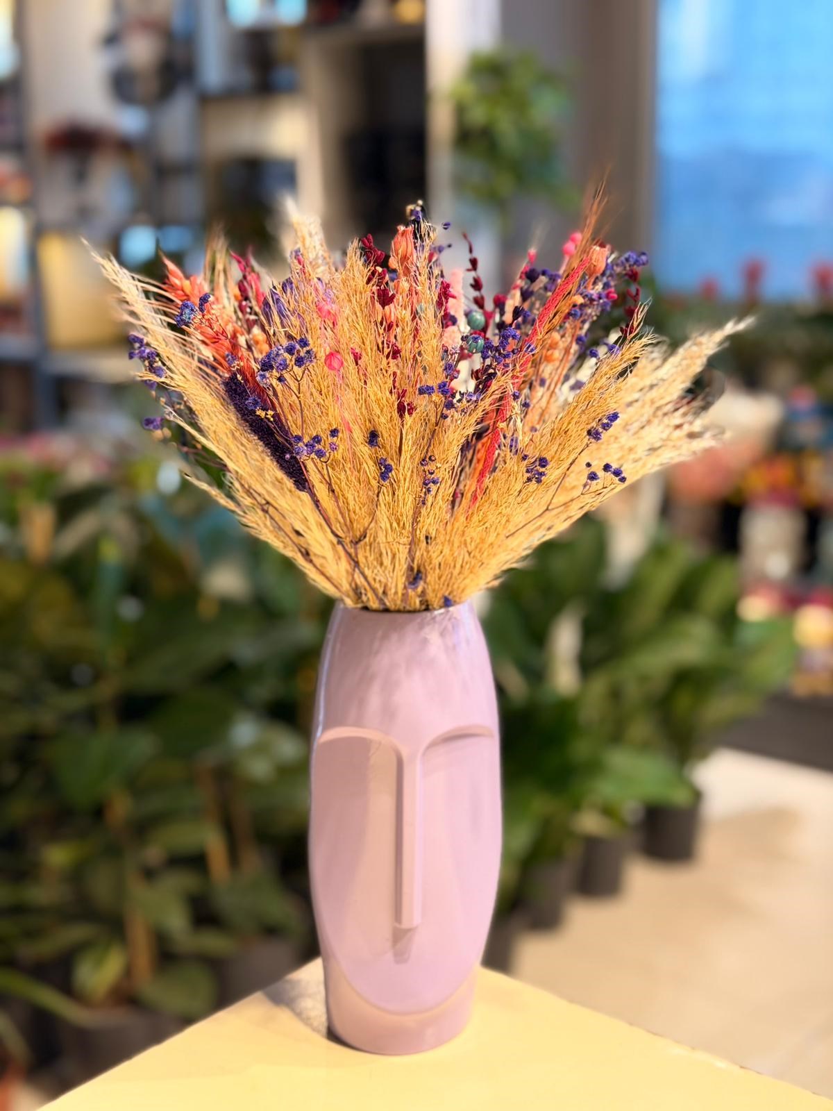 Mor Vazo Seramik Mor Kuru Çiçek