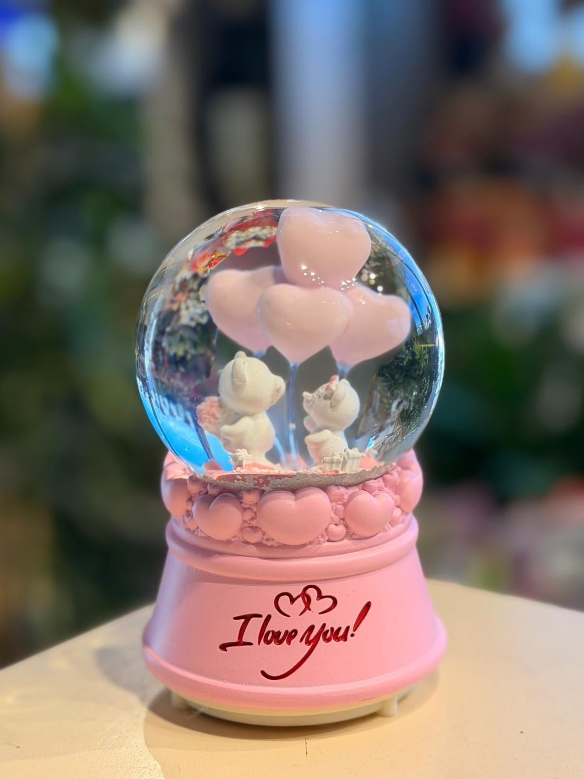 Orta Boy Motorlu Işıklı I Love You Yazılı Balon Temalı Kar Küresi