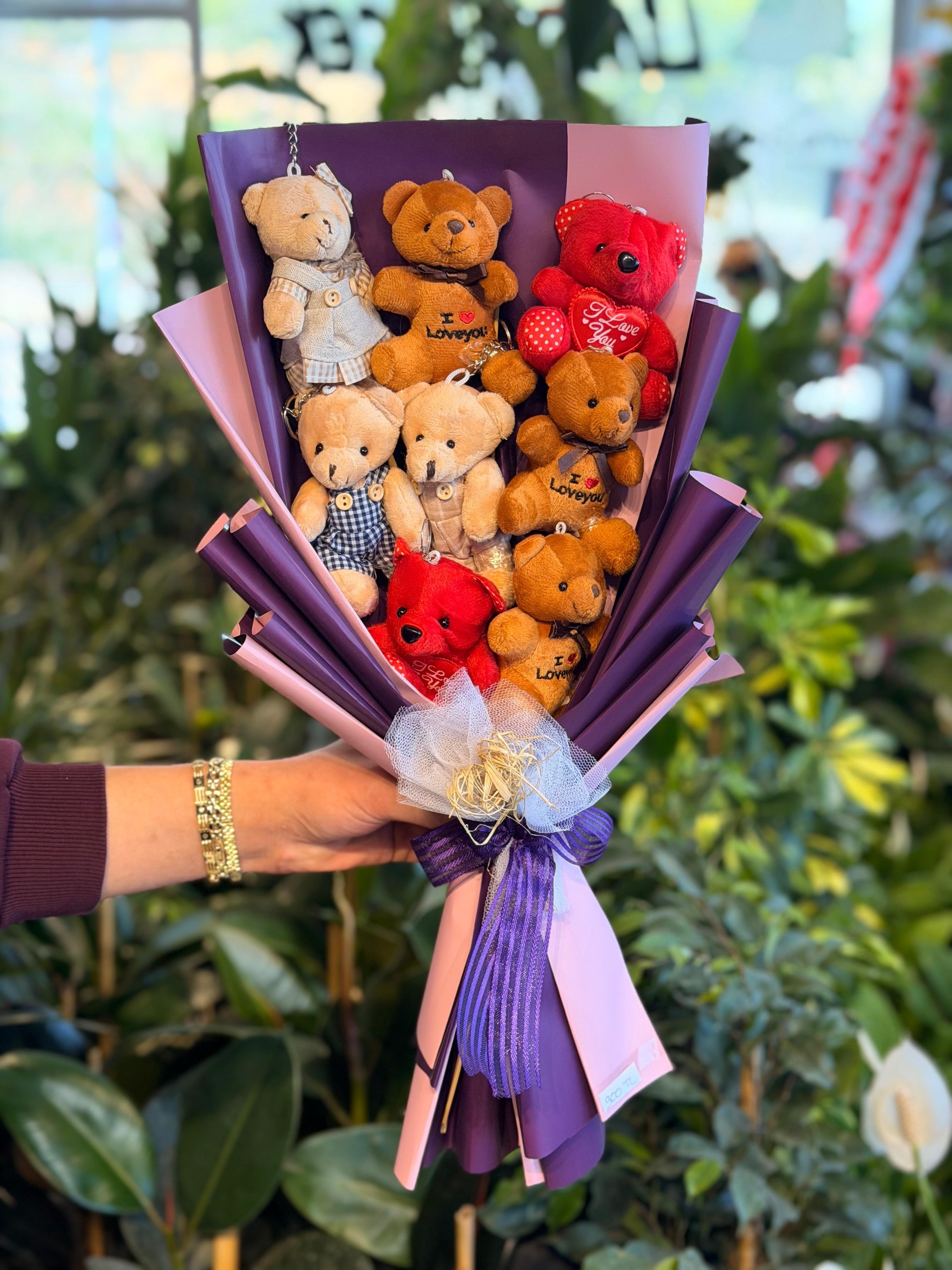 Peluş Ayıcık Buketi Mor Paket 