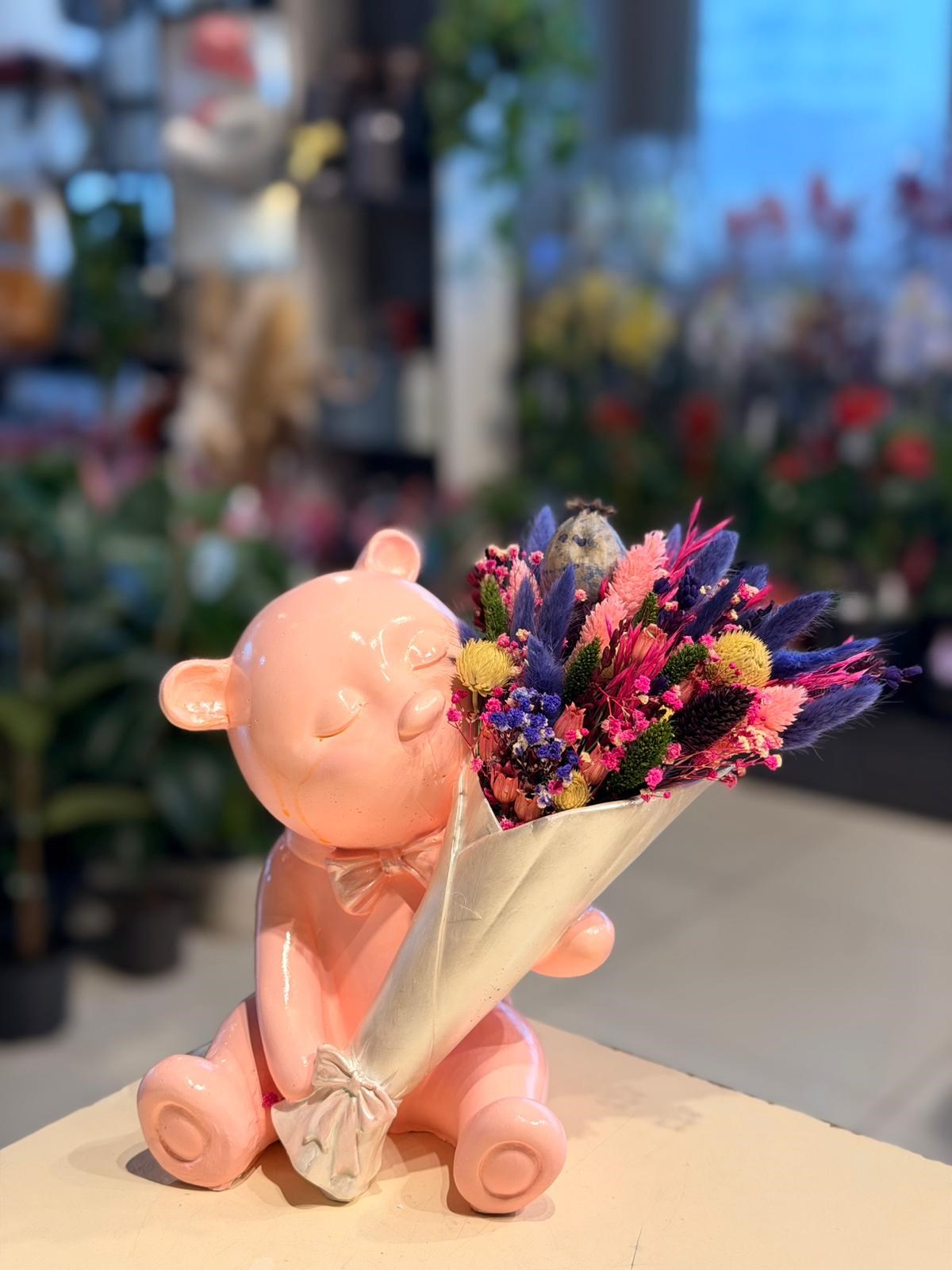 Pembe Panda Seramik Kuru Çiçek