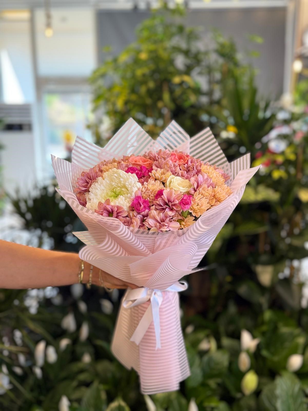 Pembe Papatya beyaz Krizantem Buketi Pembe Paket