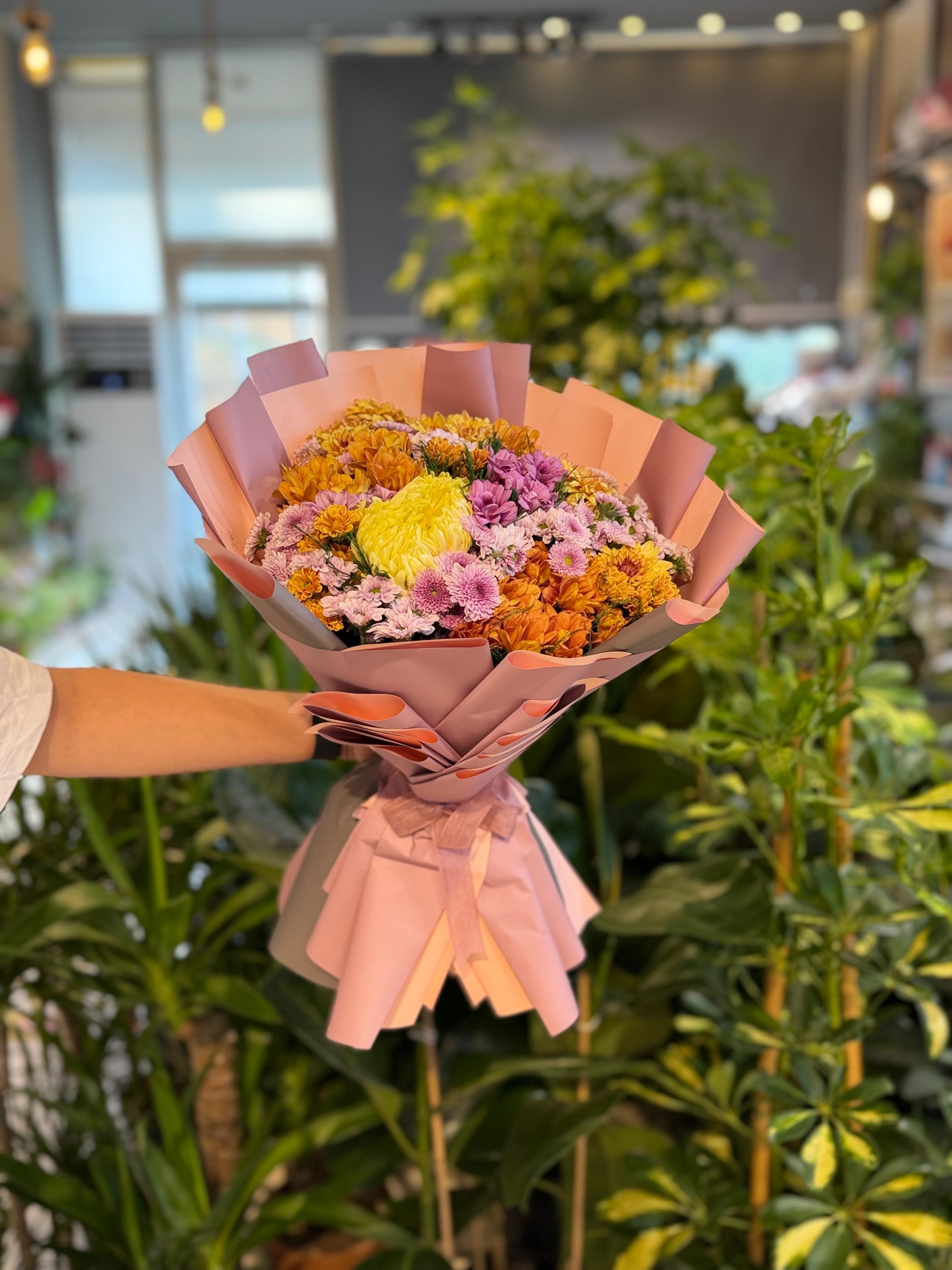 Renkli Mevsim Buketi Sarı krizantem