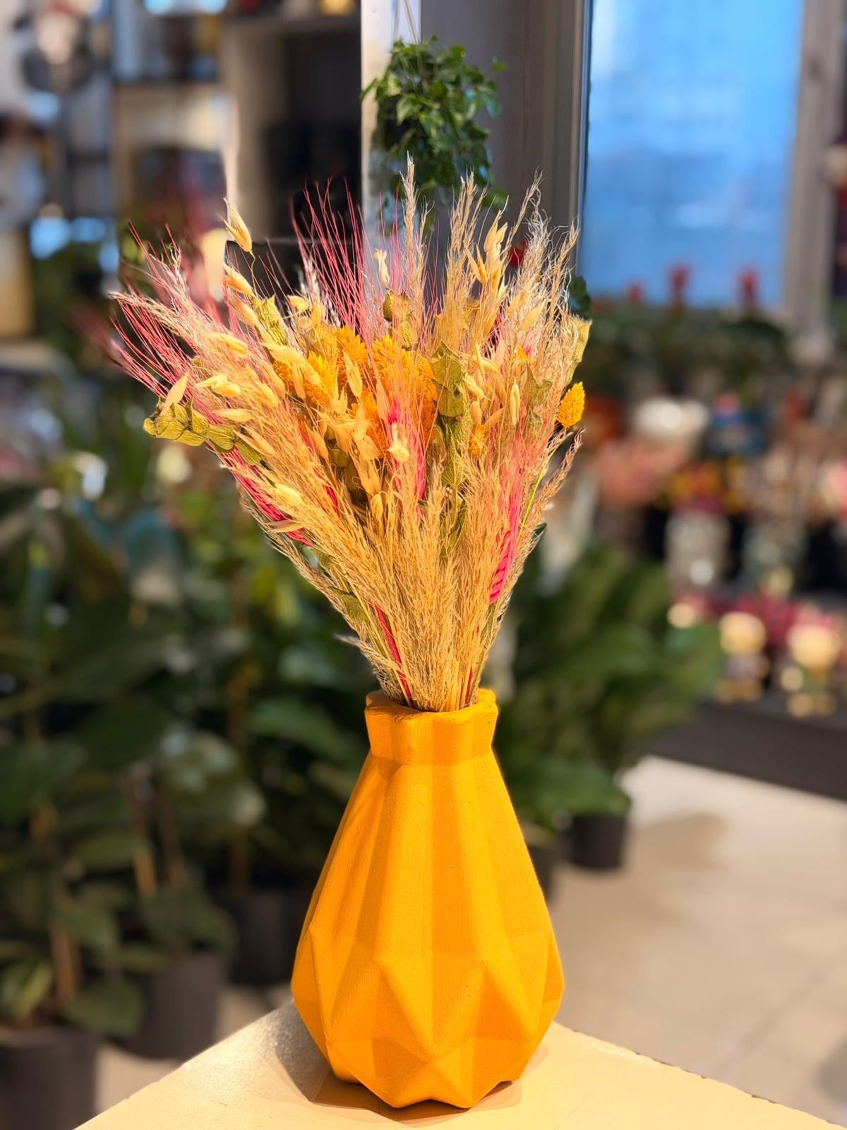 Sarı Vazo Seramik Sarı Kuru Çiçek 