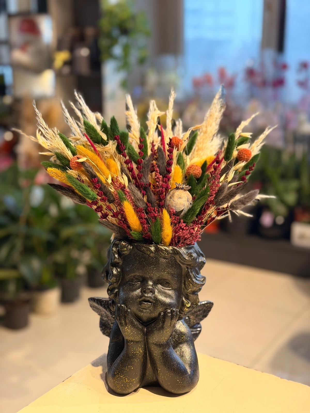 Siyah Melek Seramik Kuru Çiçek 