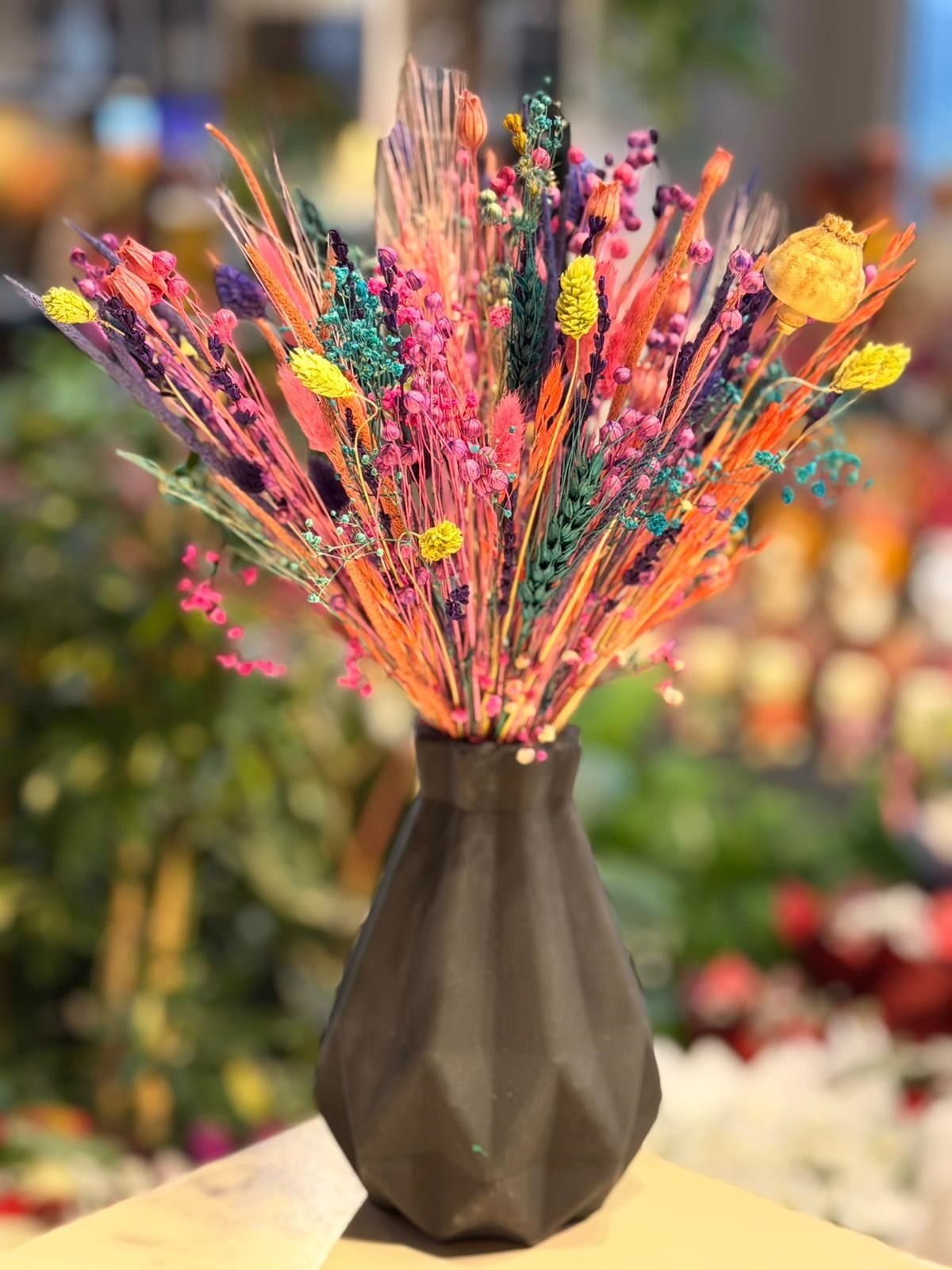 Siyah Vazo Seramik Kuru Çiçek