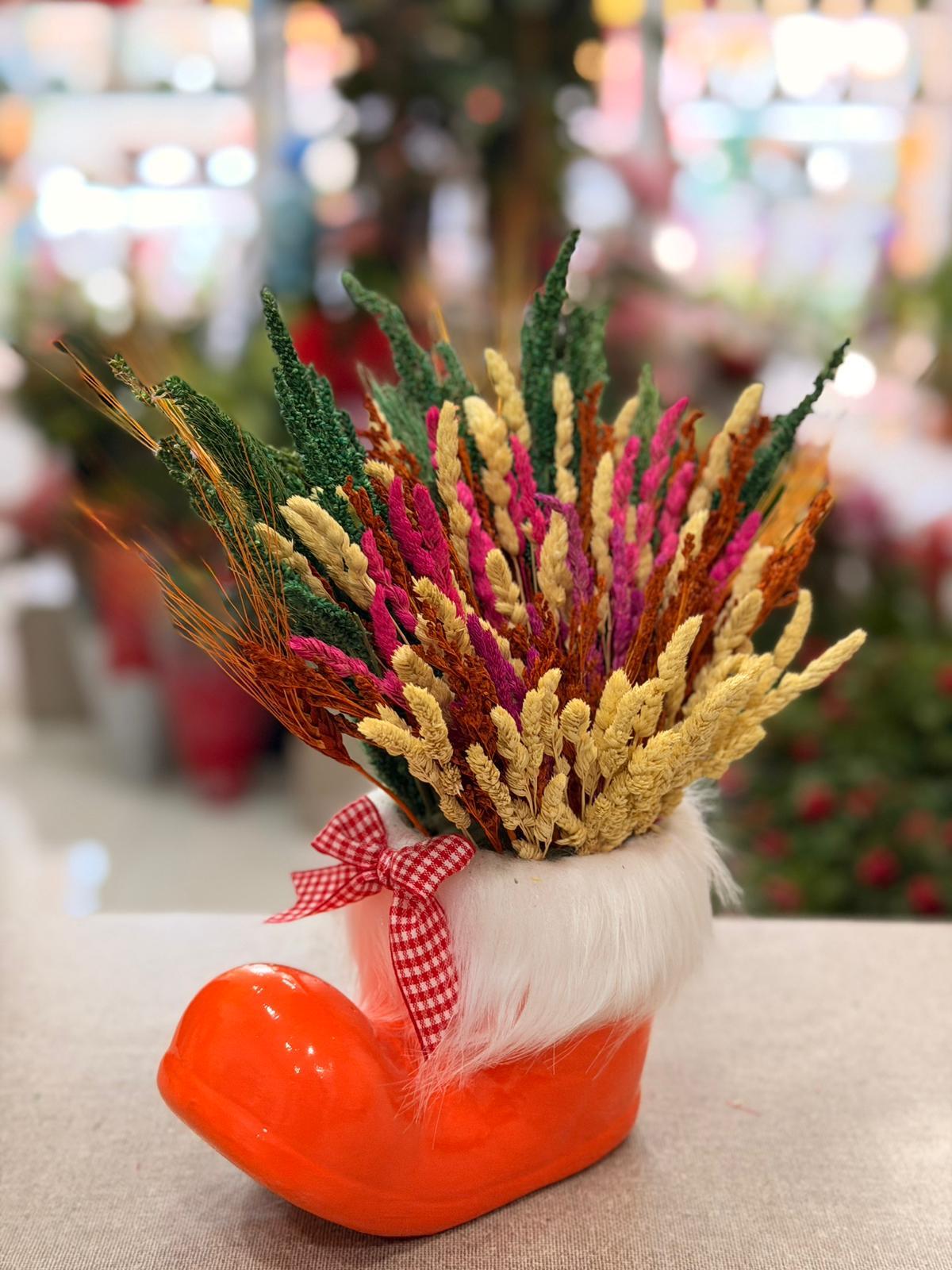 Turuncu Çizme Seramik Kuru Çiçek