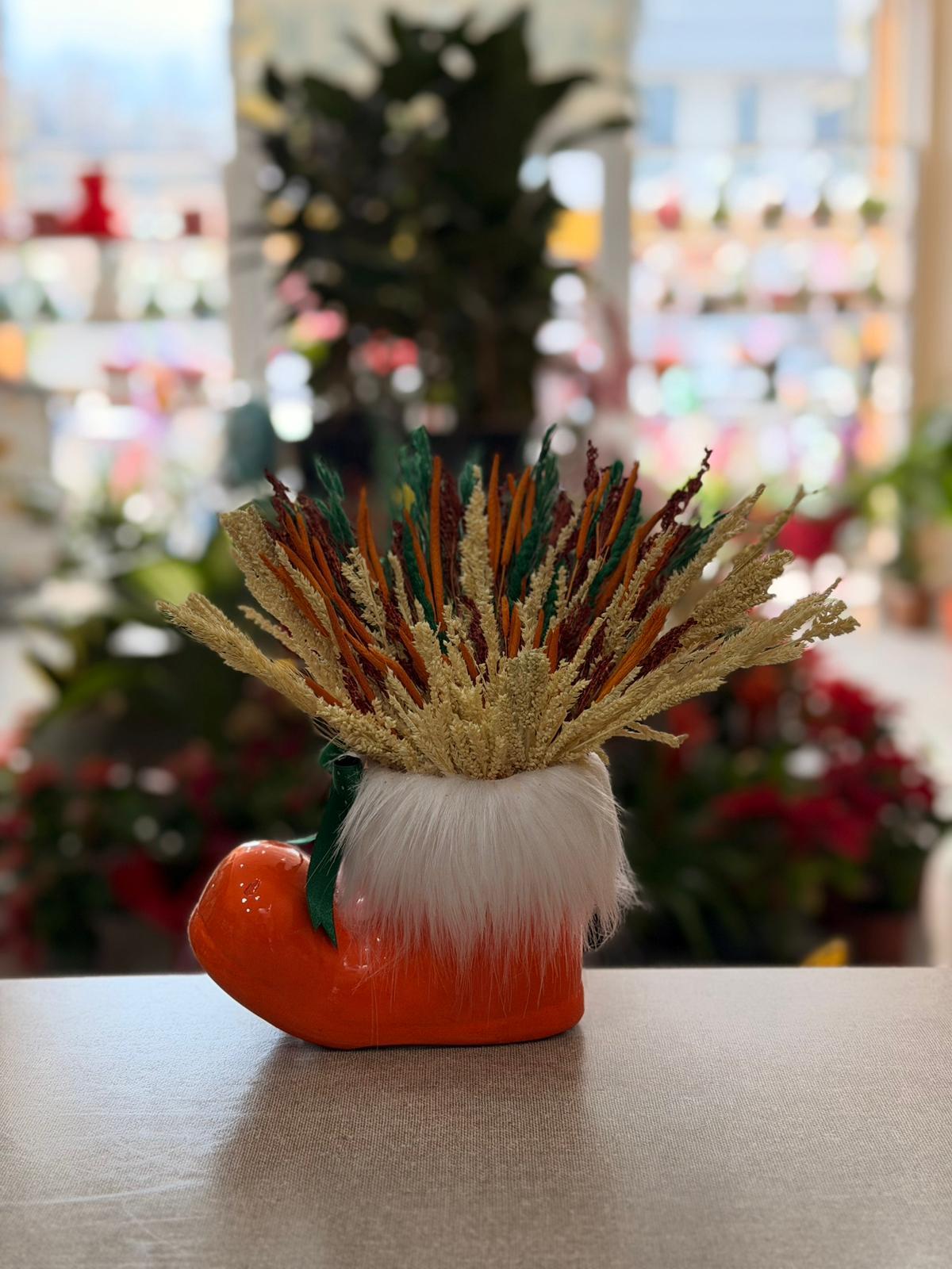 Turuncu Çizme Seramik Kuru Çiçek