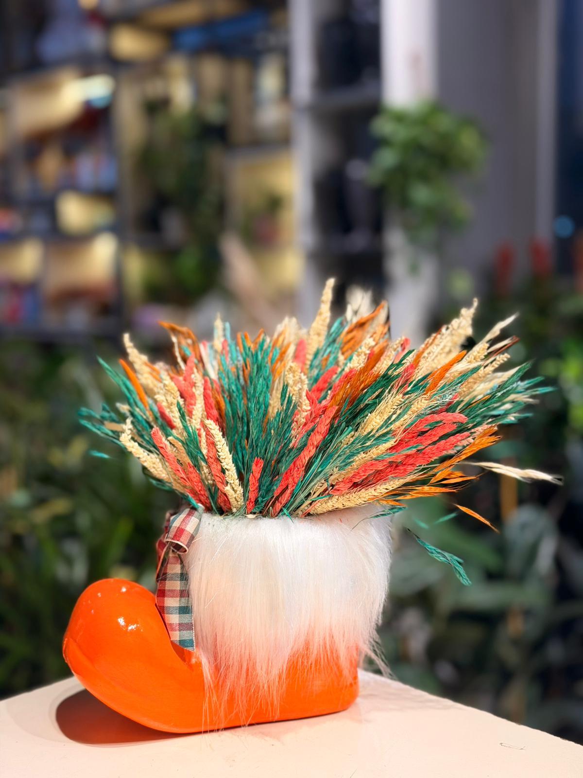 Turuncu Çizme Seramik Yeşil Kuru Çiçek