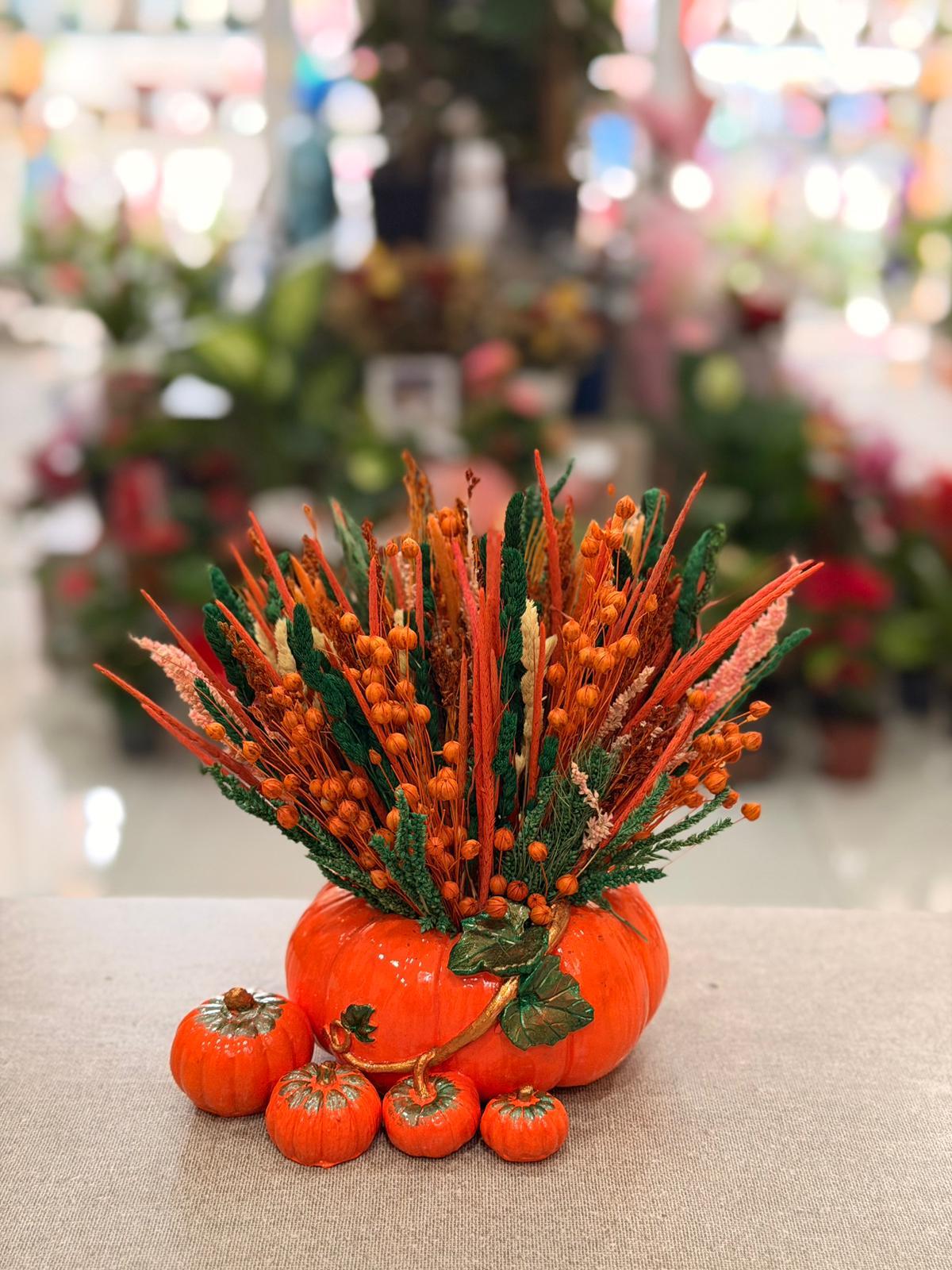 Turuncu Kabak Seramik Seti Kuru Çiçek