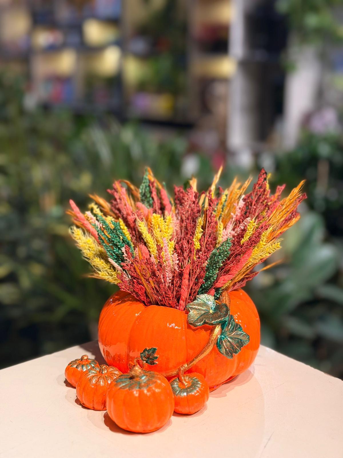 Turuncu Kabak Seramik Seti Kuru Çiçek