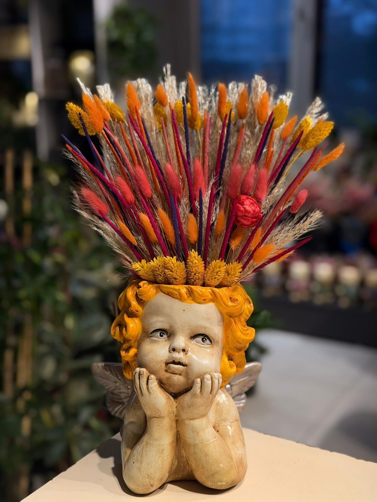 Turuncu Saçlı Melek Seramik Kuru Çiçek