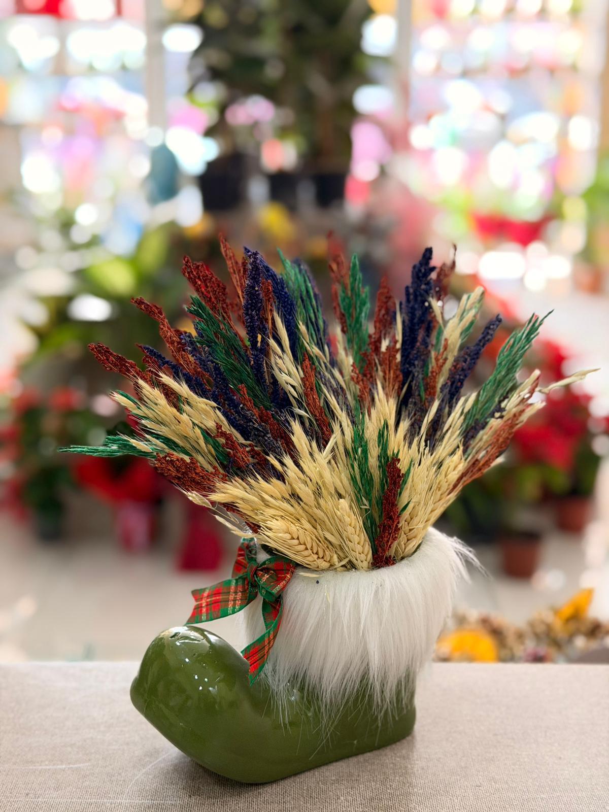 Yeşil Çizme Seramik Kuru Çiçek