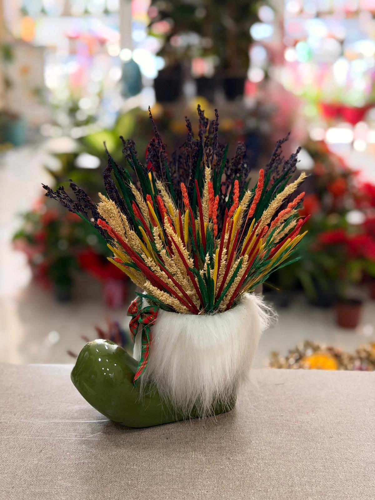 Yeşil Çizme Seramik Kuru Çiçek