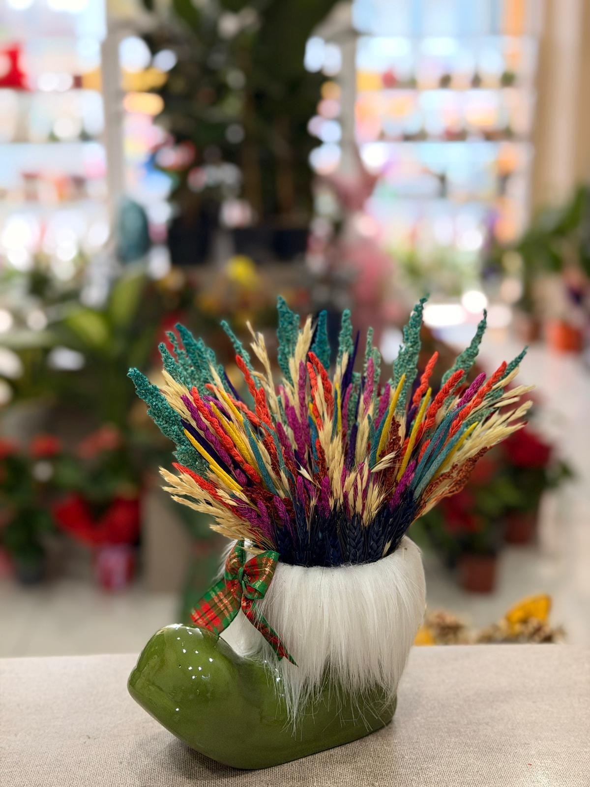 Yeşil Çizme Seramik Mor Kuru Çiçek