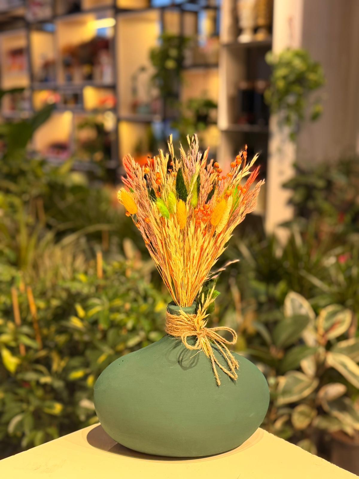 Yeşil Oval Vazo Seramik Kuru Çiçek