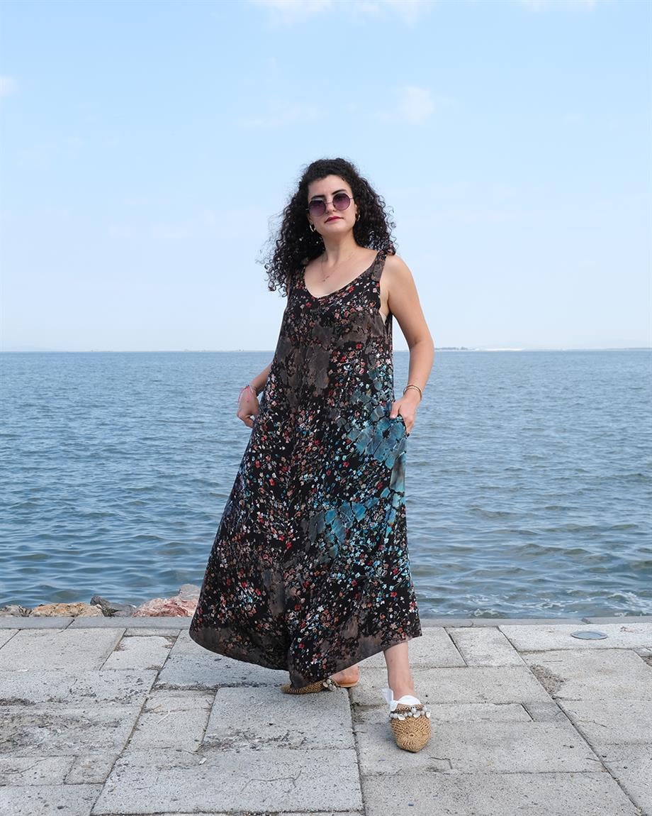 Askılı Yandan Cepli Kayın Ağacı Lifinden Üretilen Tulum Desenli