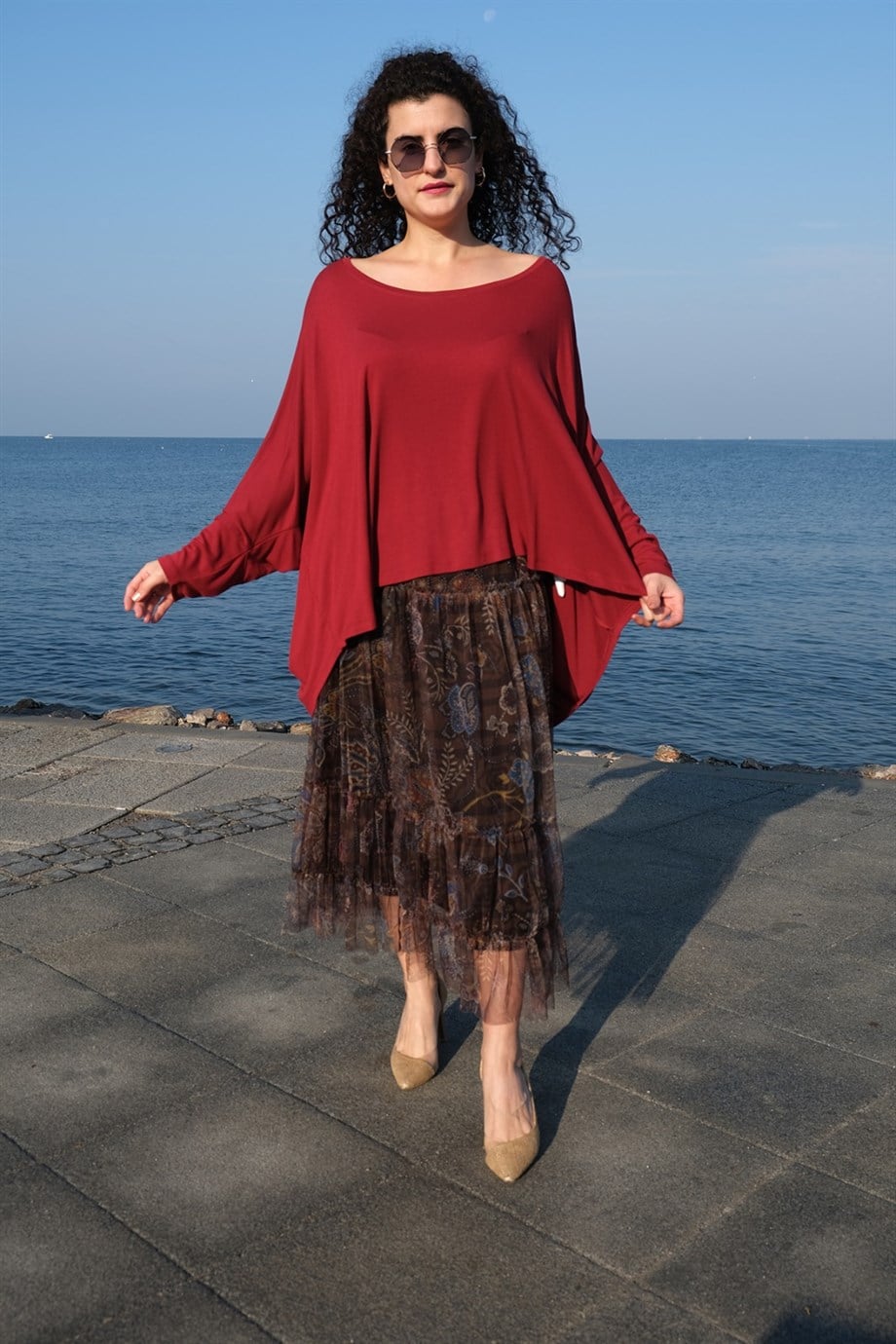 Önü Kısa Arkası Uzun Bordo Bluz