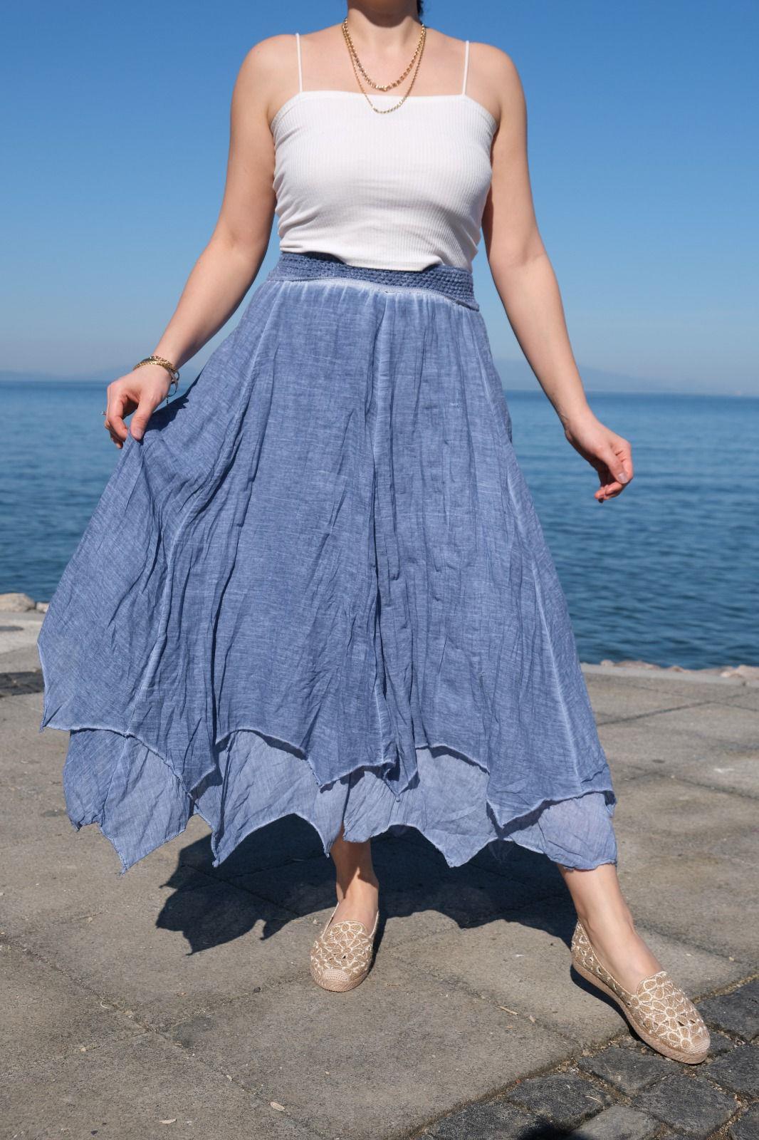 Şile Bezi Esnek Belli Etek Mavi