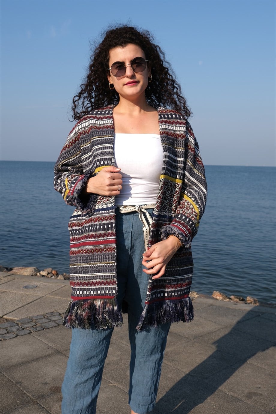 Boncuk El İşlemesi Ham Keten Hırka