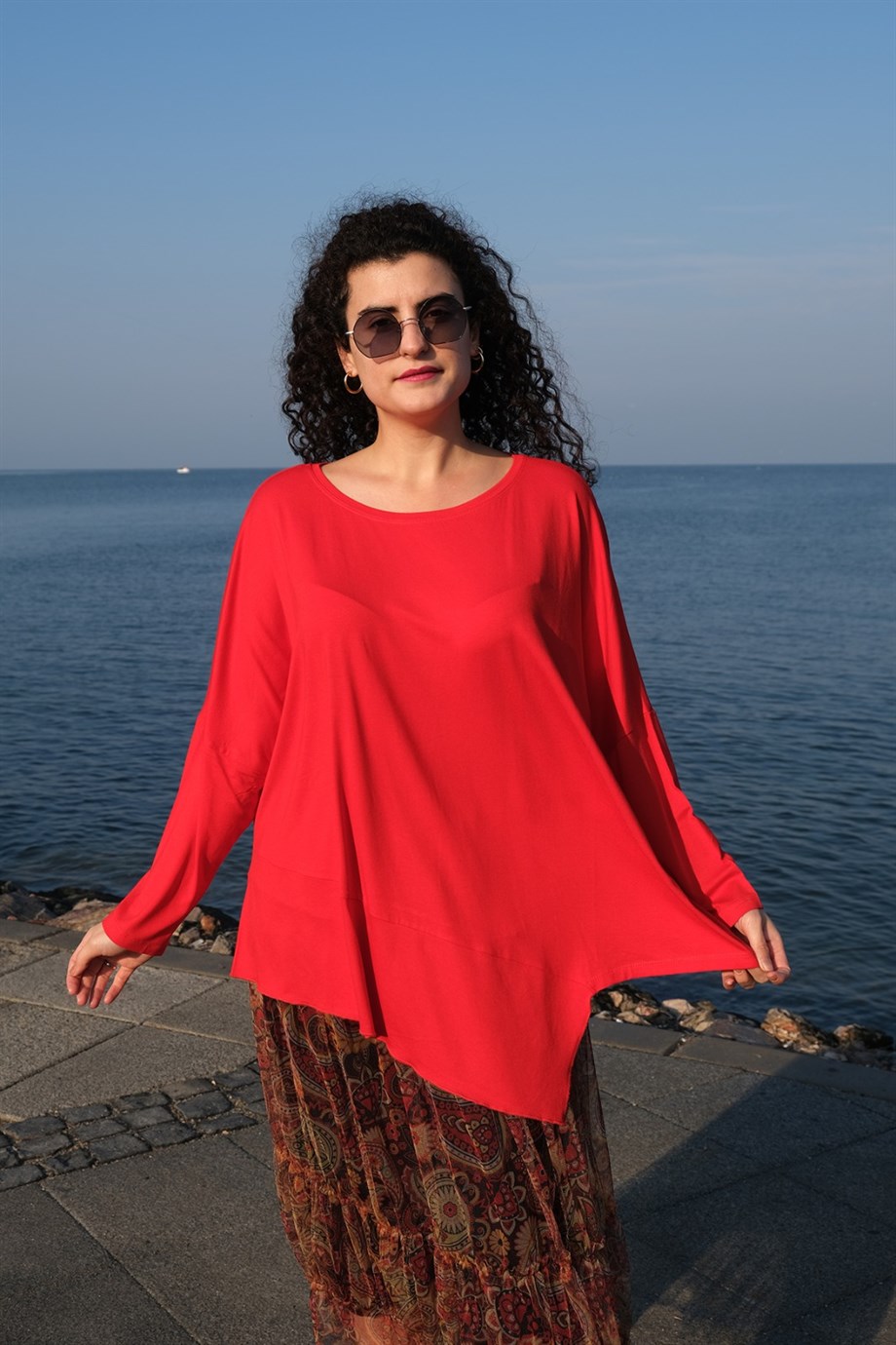 Dirsek Kol Kırmızı Bluz