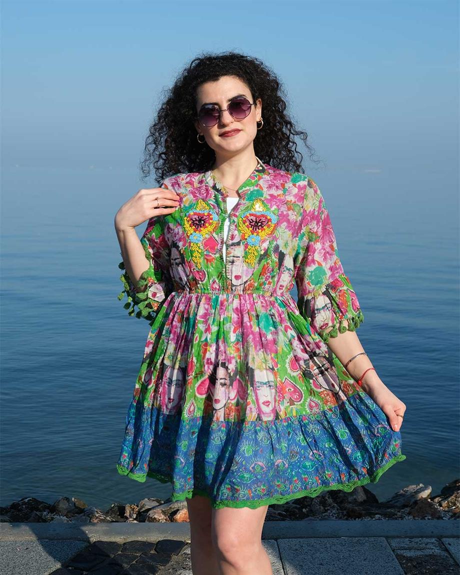 El Boyaması Ham Pamuk Elbise