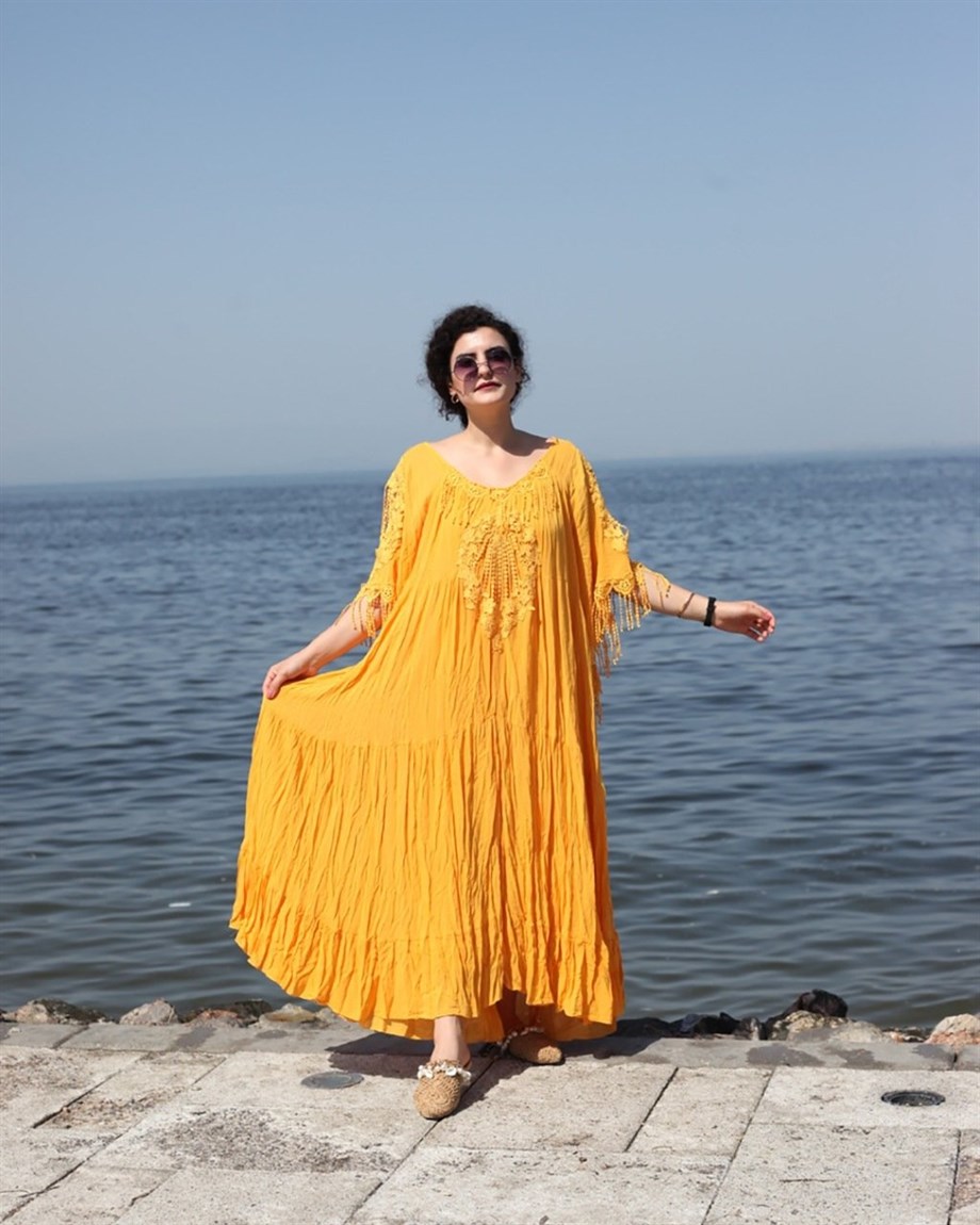 güneş sarısı ithal elbise