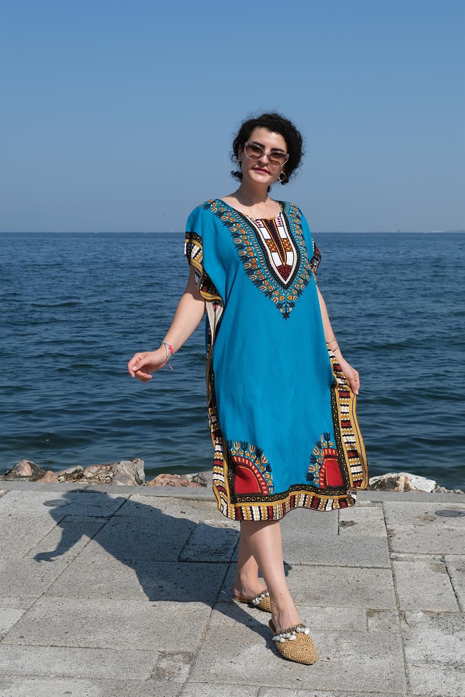 Pamuk Viskon Desenli İthal Elbise