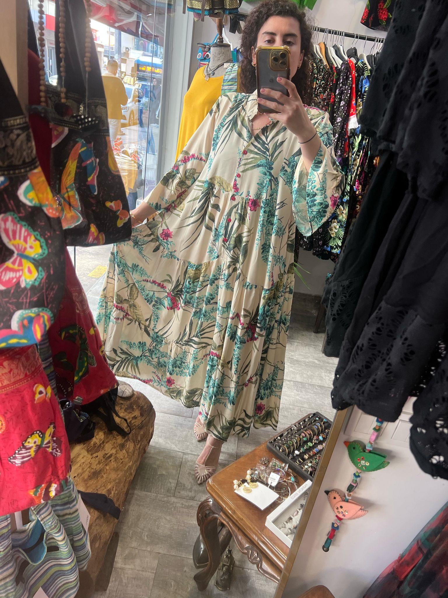 Pamuk Viskon Kumaş Elbise Krem