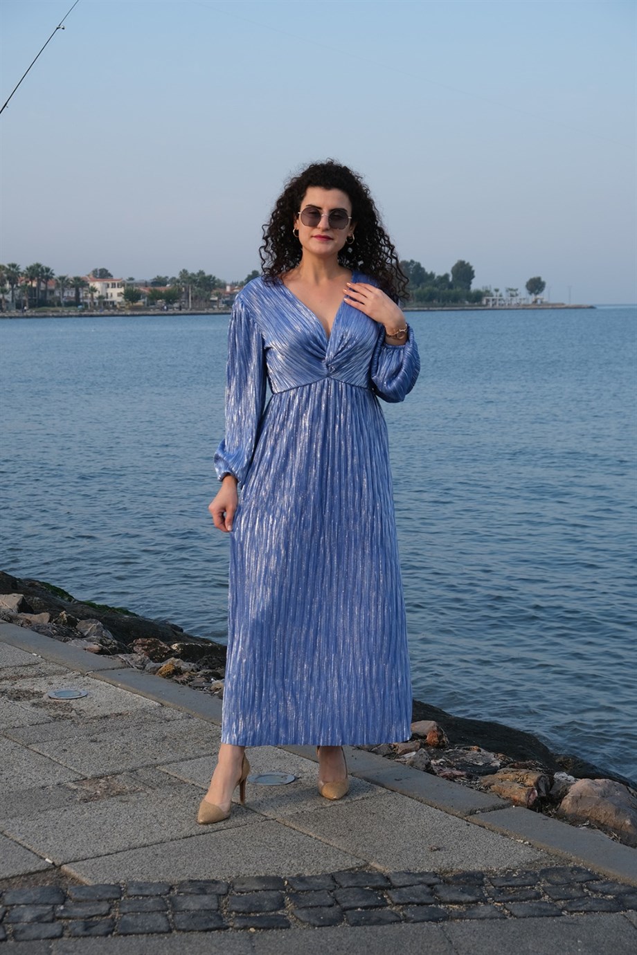 Pamuk Viskon Mavi Elbise