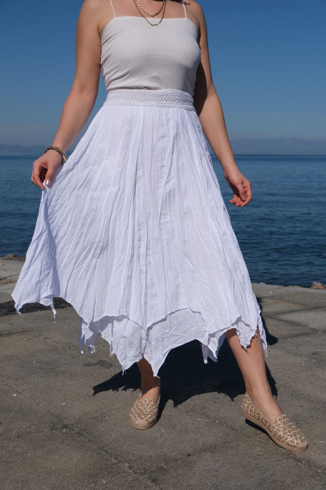 Şile Bezi Esnek Belli Etek Beyaz