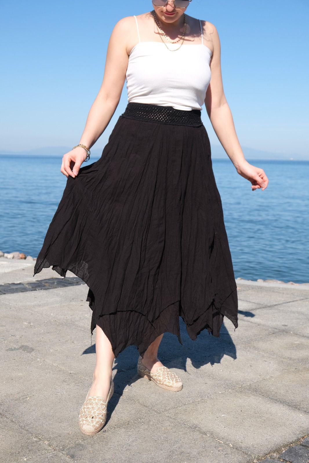 Şile Bezi Esnek Belli Etek Siyah