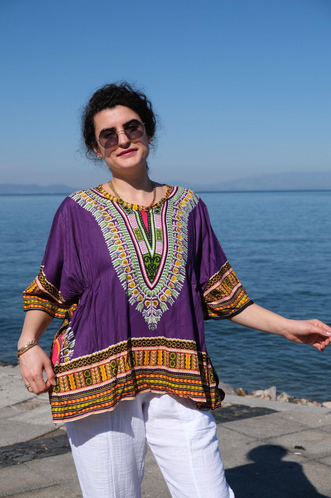 Uzakdoğudan El Baskısı Bluz Mor