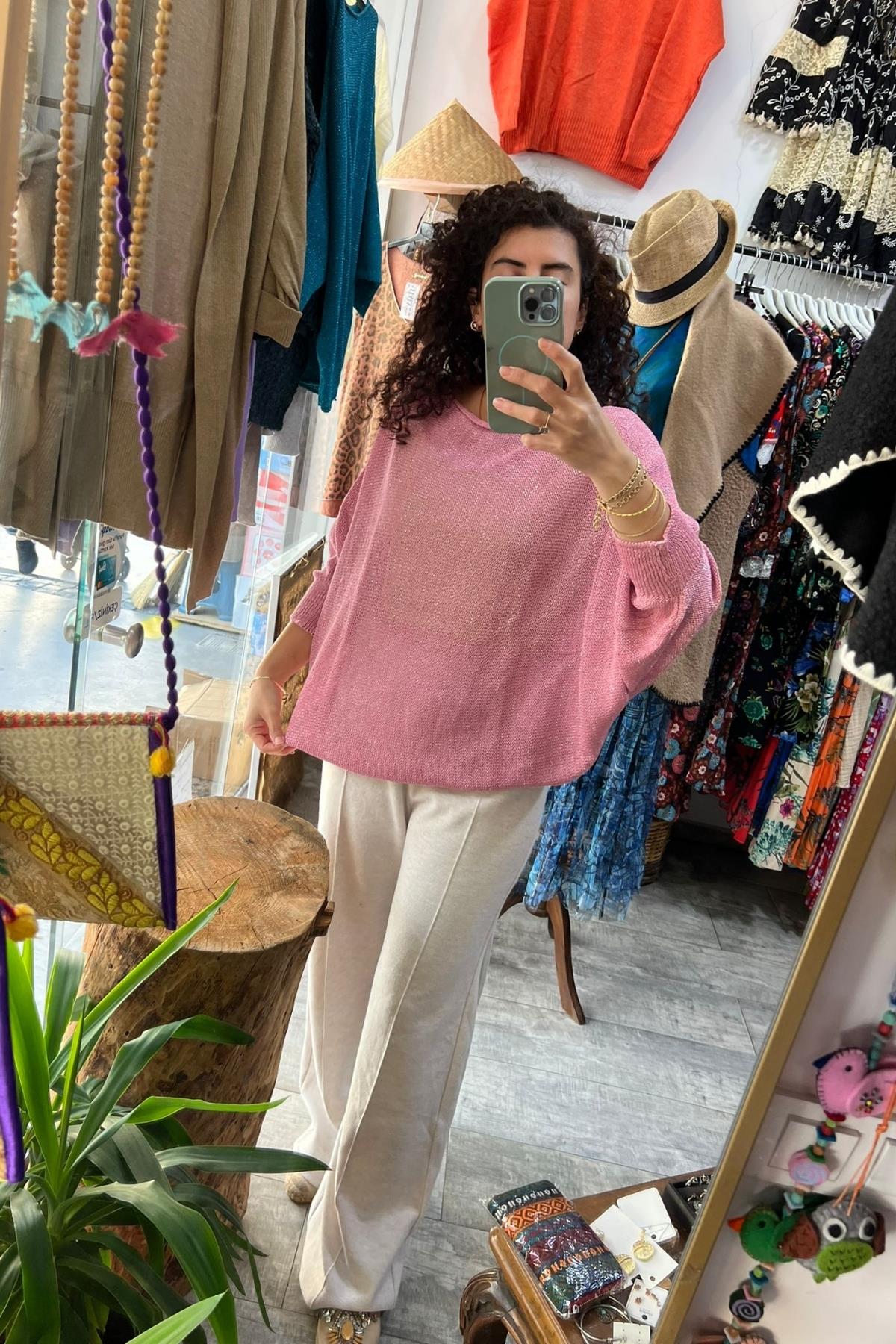 Uzun Kollu Triko Bluz Pembe