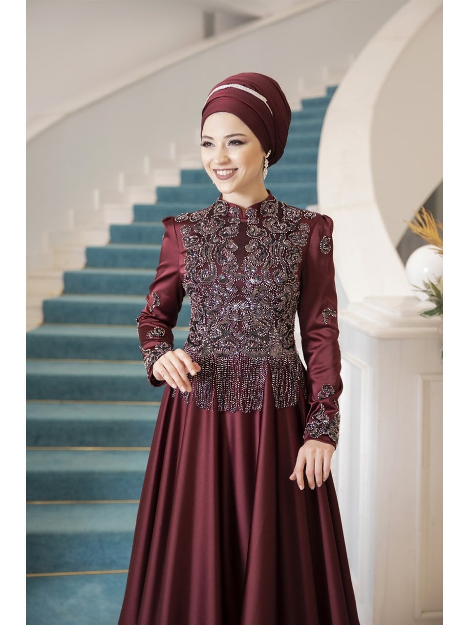 Eslem Tesettür Abiye Bordo